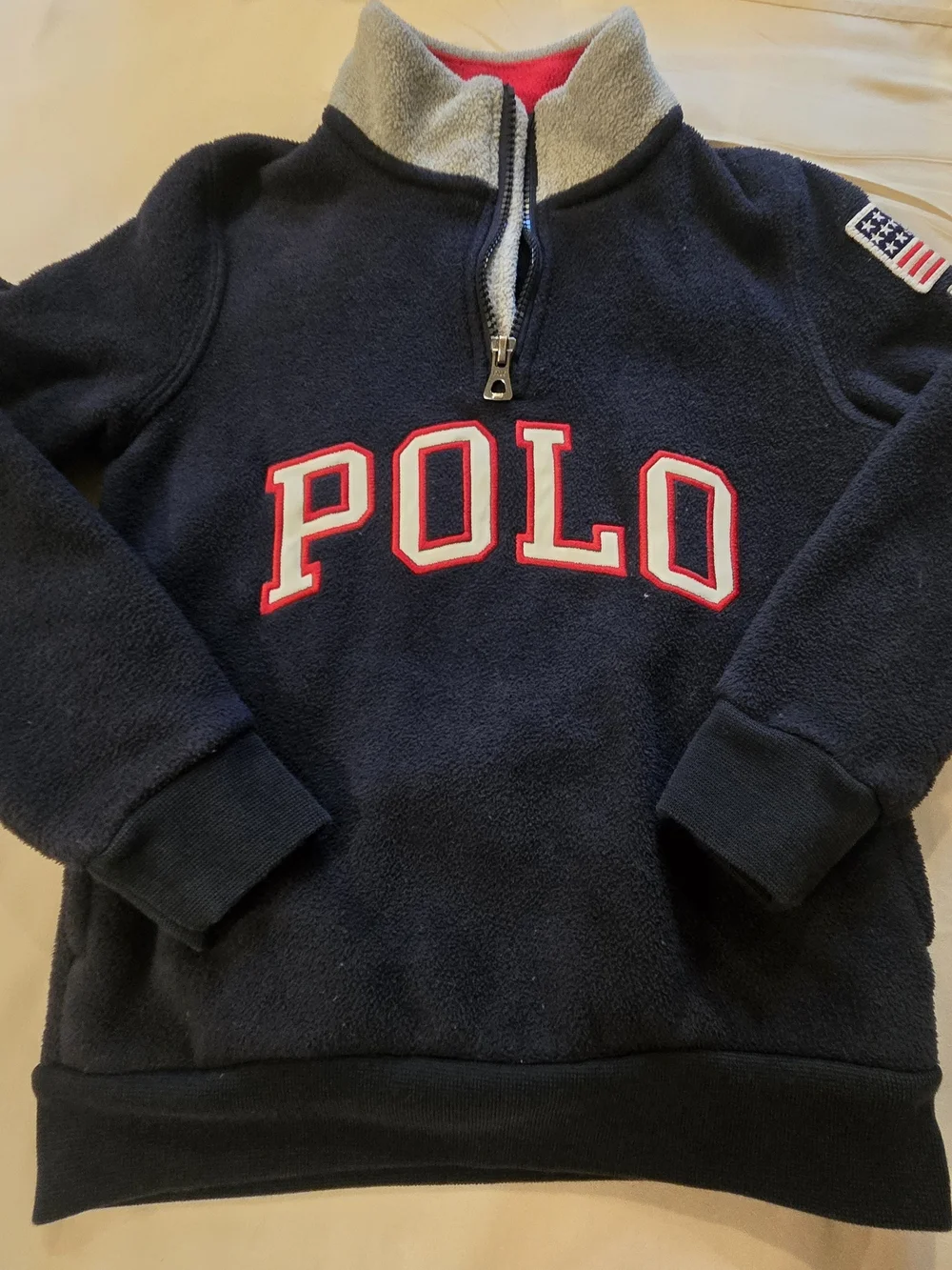 Polo by Ralph Lauren Navy Fleece Quarter-Zip Sweatshirt with Red Trim